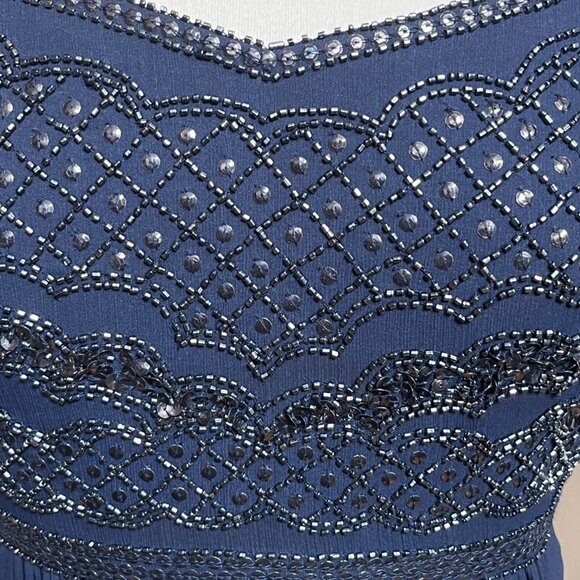 Adrianna Papell Navy Blue Beaded Maxi Dress Sweetheart Bodice Flowy Skirt Size 6 - Picture 2 of 10